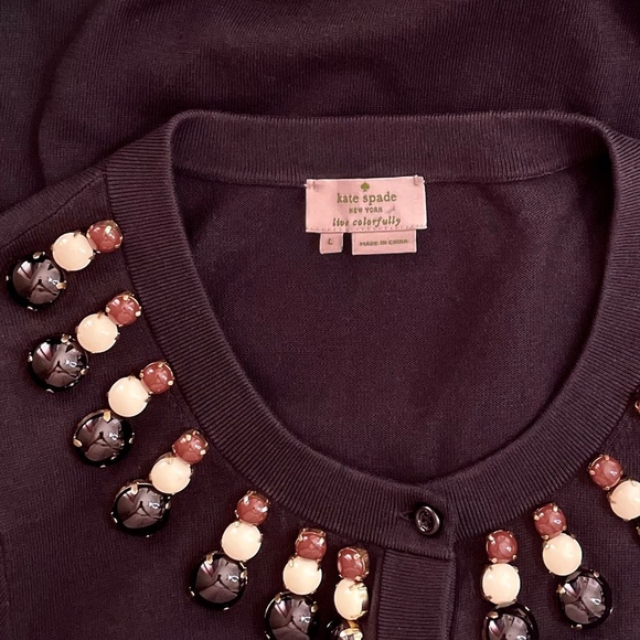 KATE SPADE New York Rio De Janeiro Black Cardigan Sweater Embellished Large - Picture 10 of 12